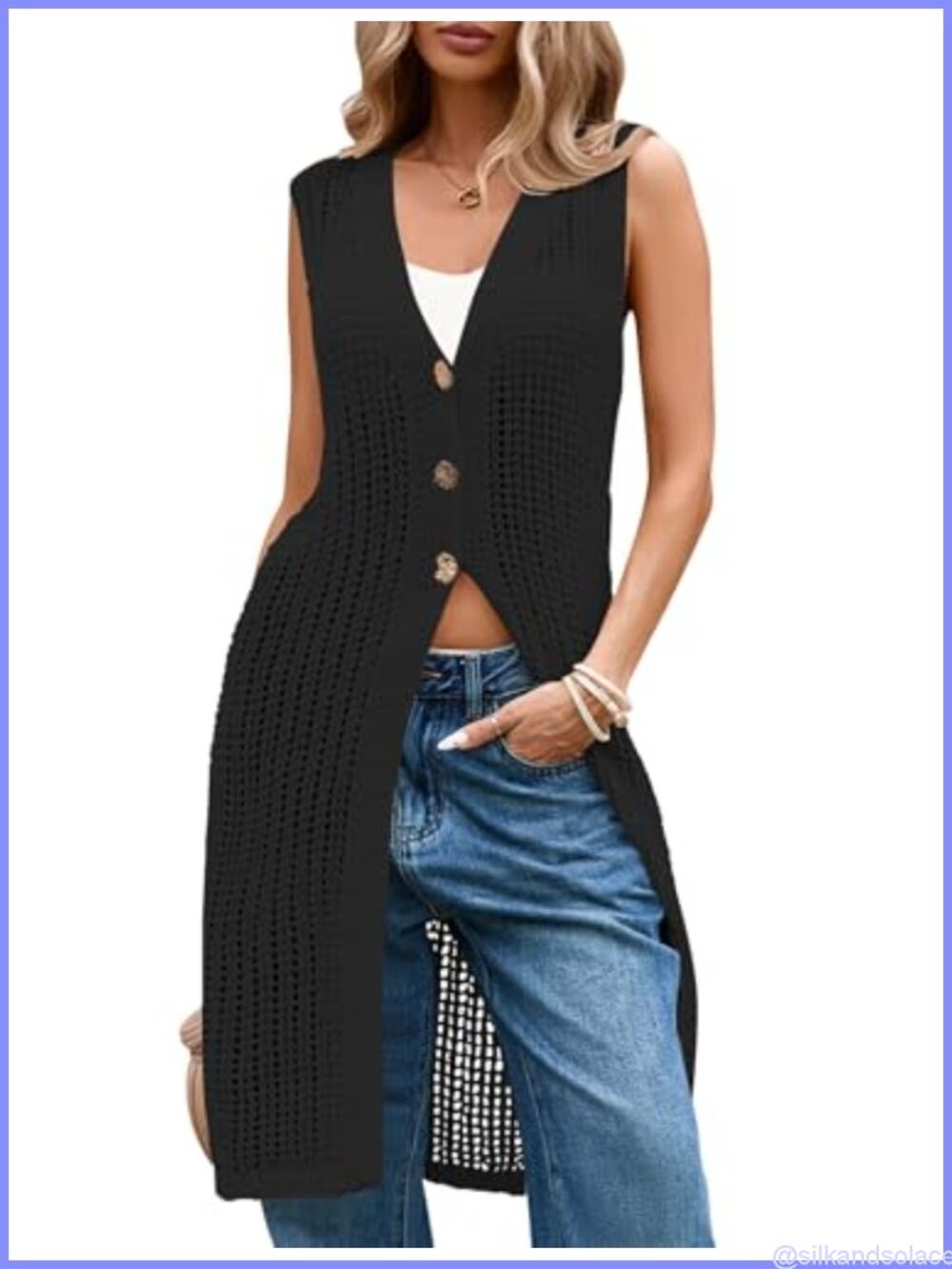 Sleeveless Crochet Boho Long Vest Cardigan Duster